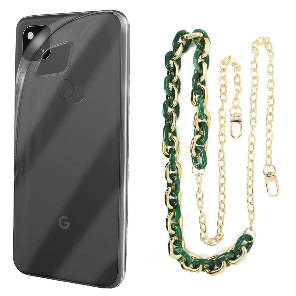 Capa cristal com cordão corrente verde para Google Pixel 4A 4G