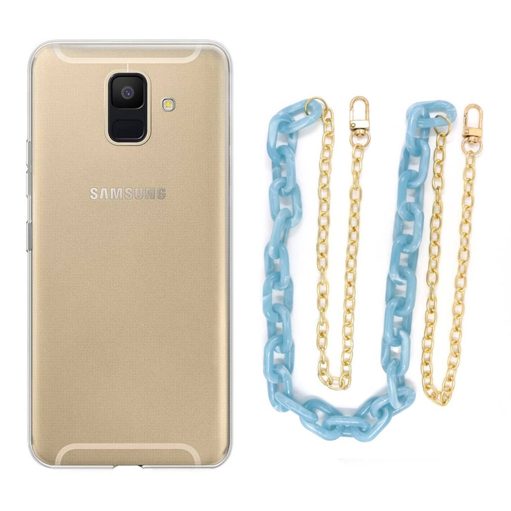 Capa cristal com cordão corrente azul para Samsung Galaxy A6 Plus