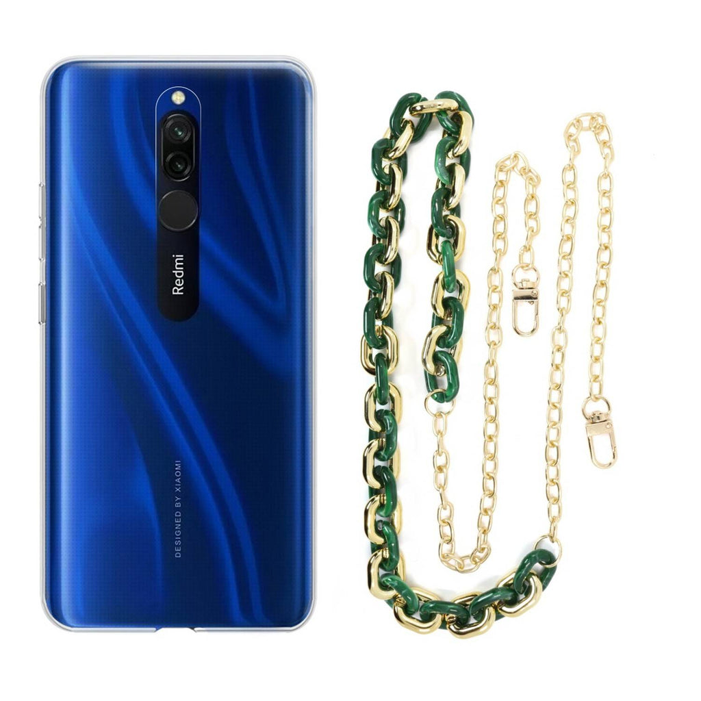 Capa cristal com cordão corrente verde para Xiaomi Redmi 8