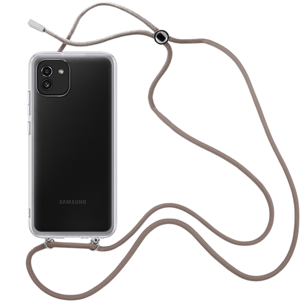 Capa cristal com fio cordão castanho para Samsung Galaxy A03