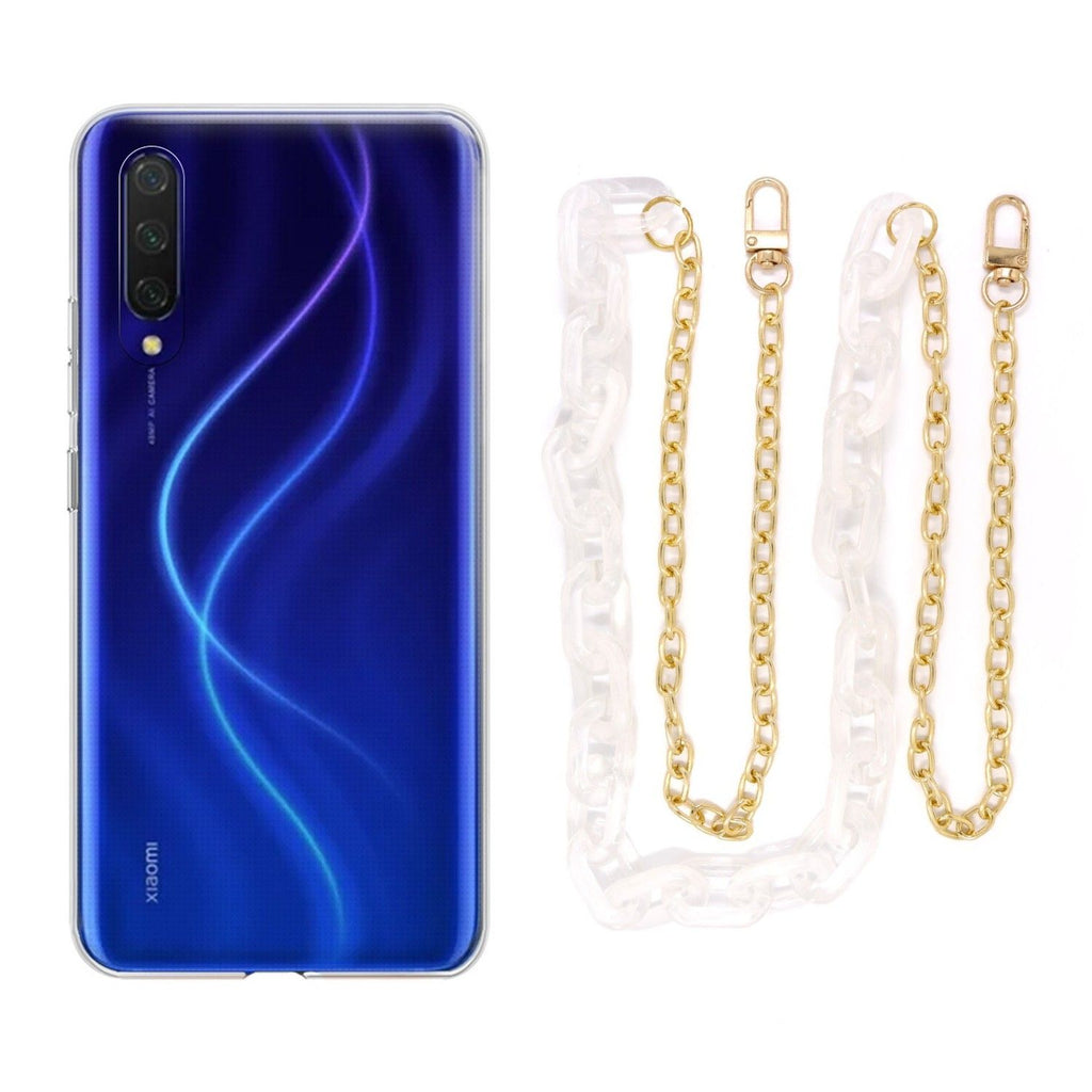 Capa cristal com cordão corrente branco para Xiaomi Mi 9 Lite