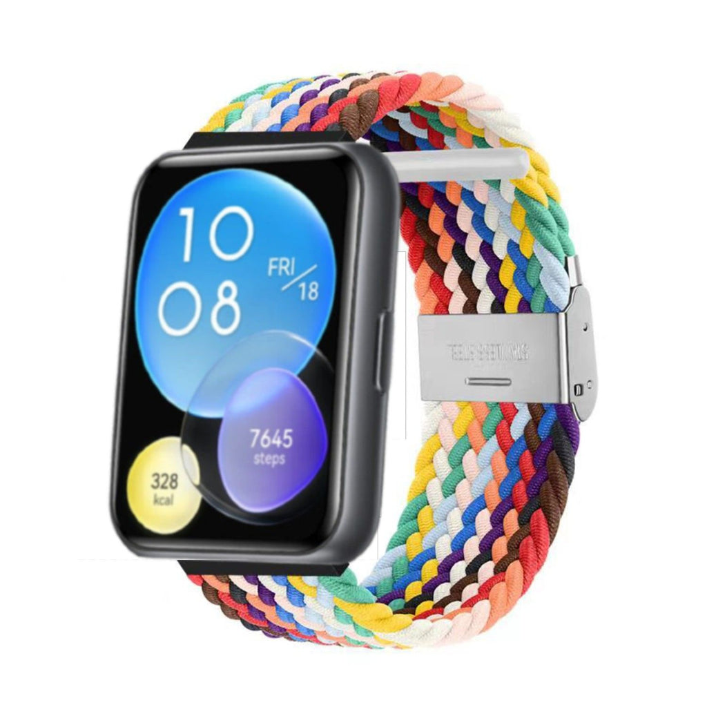 Bracelete entrançada Solo loop ajustável para Huawei Watch Fit 2 Rainbow