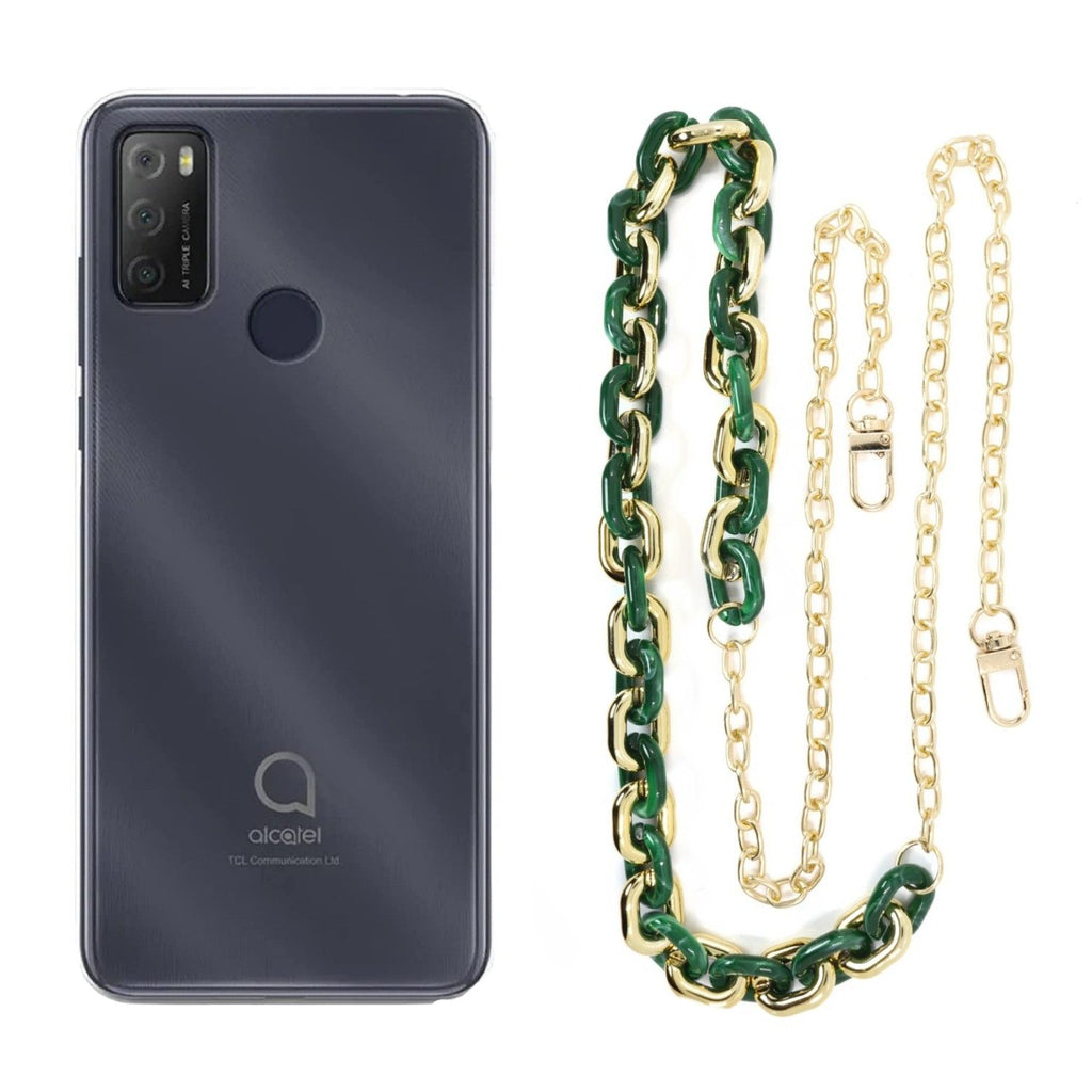 Capa cristal com cordão corrente verde para Alcatel 3L 2021