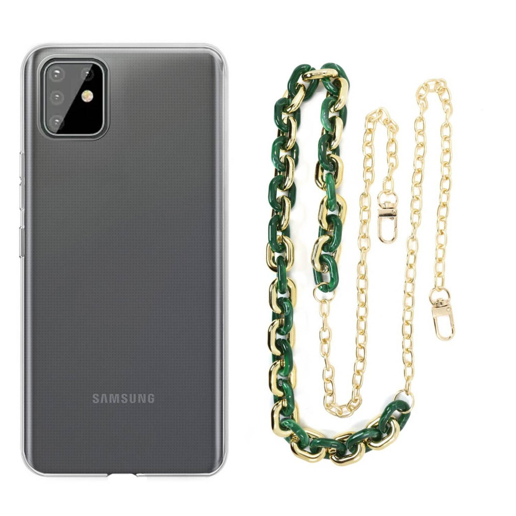 Capa cristal com cordão corrente verde para Samsung Galaxy A81