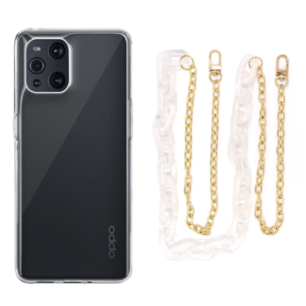 Capa cristal com cordão corrente branco para Oppo Find X3 Pro