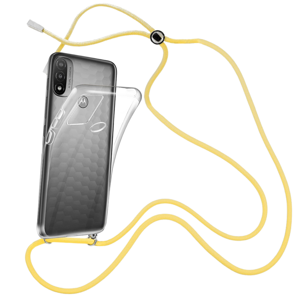 Capa cristal com fio cordão amarelo para Motorola Moto E20