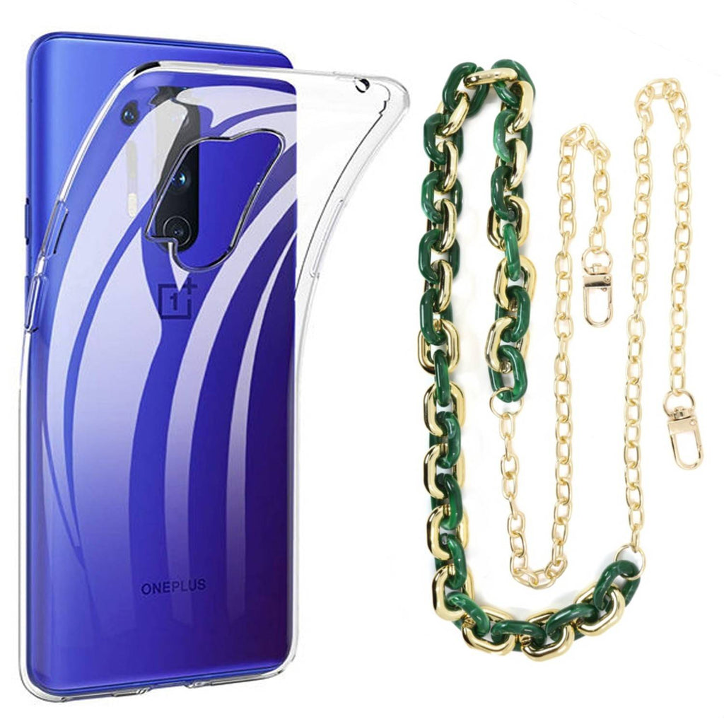 Capa cristal com cordão corrente verde para Oneplus 8 Pro