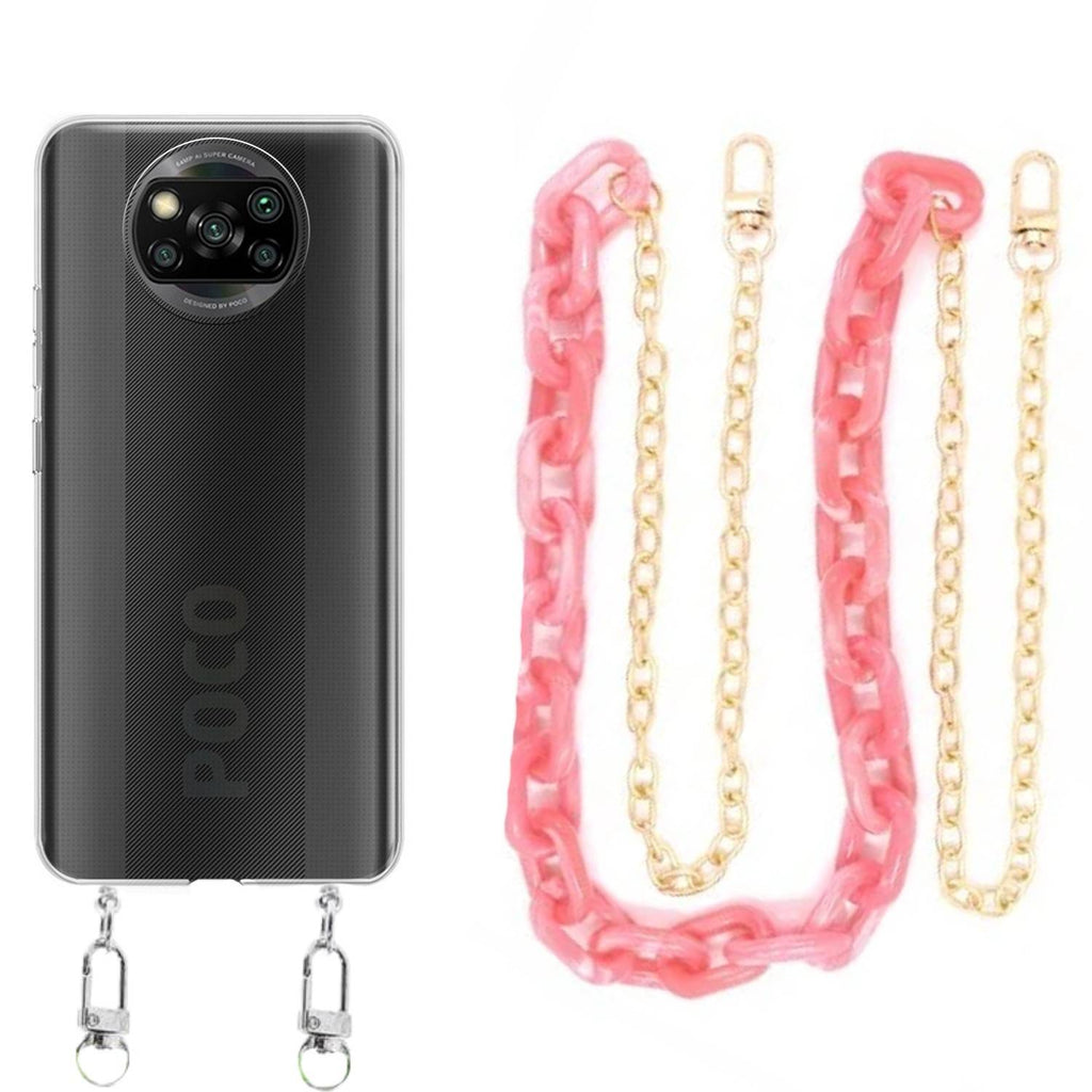 Capa cristal com cordão corrente rosa para Xiaomi Poco X3 Pro