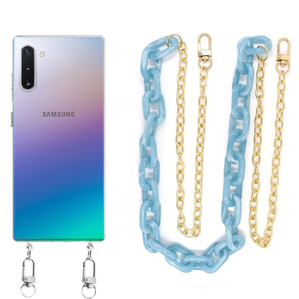 Capa cristal com cordão corrente azul para Samsung Galaxy Note 10