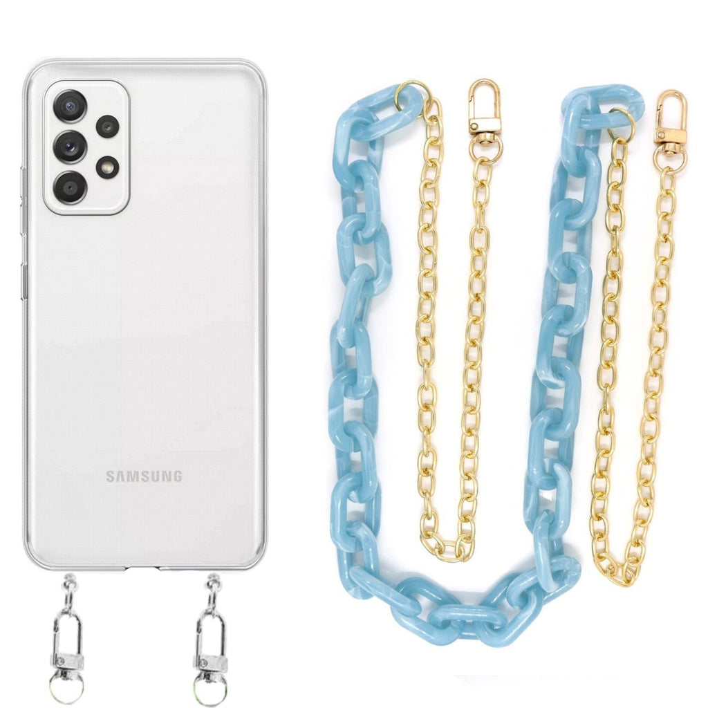 Capa cristal com cordão corrente azul para Samsung Galaxy A32 5G