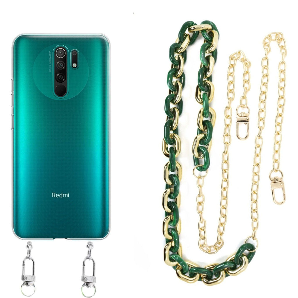 Capa cristal com cordão corrente verde para Xiaomi Redmi 9