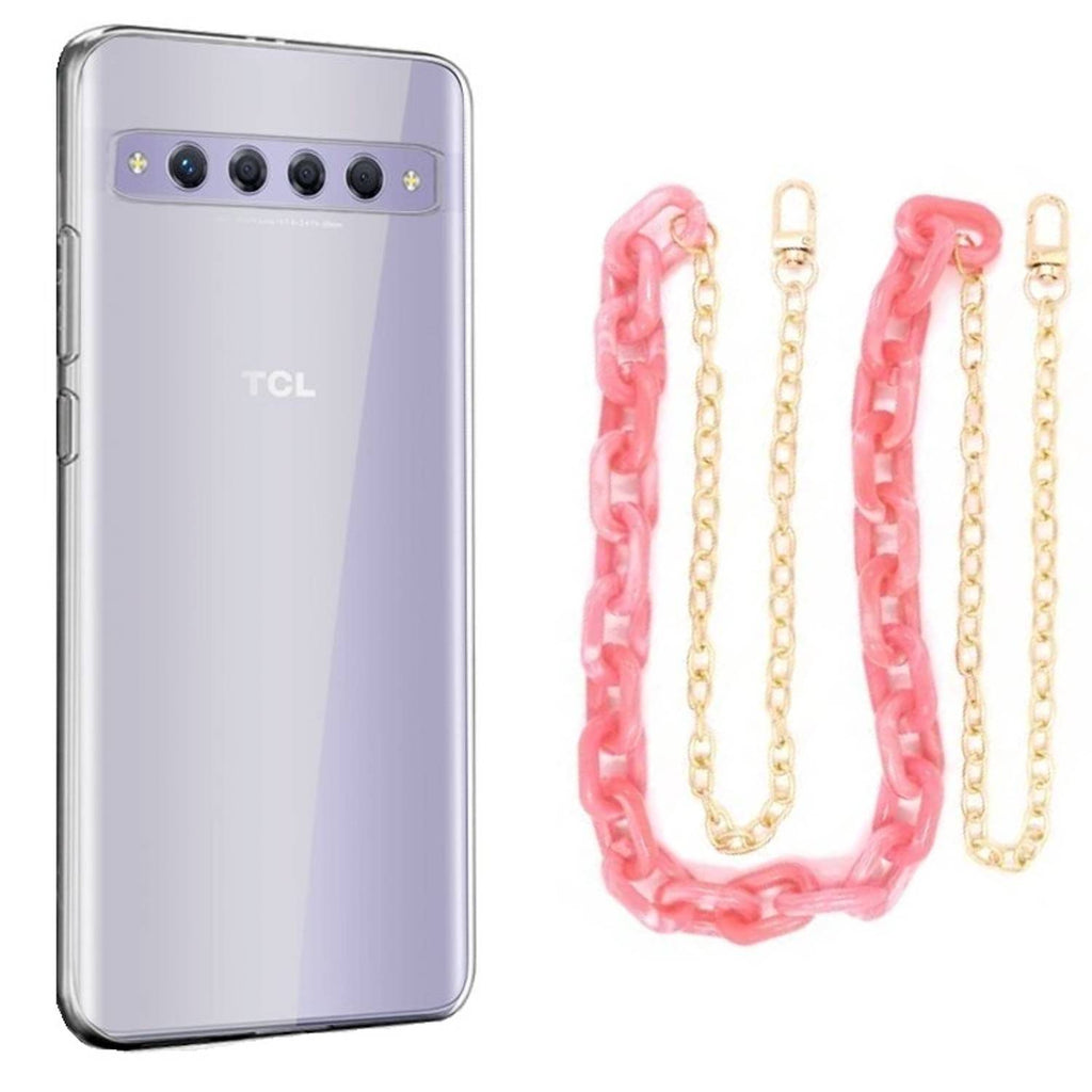 Capa cristal com cordão corrente rosa para TCL 10 Plus