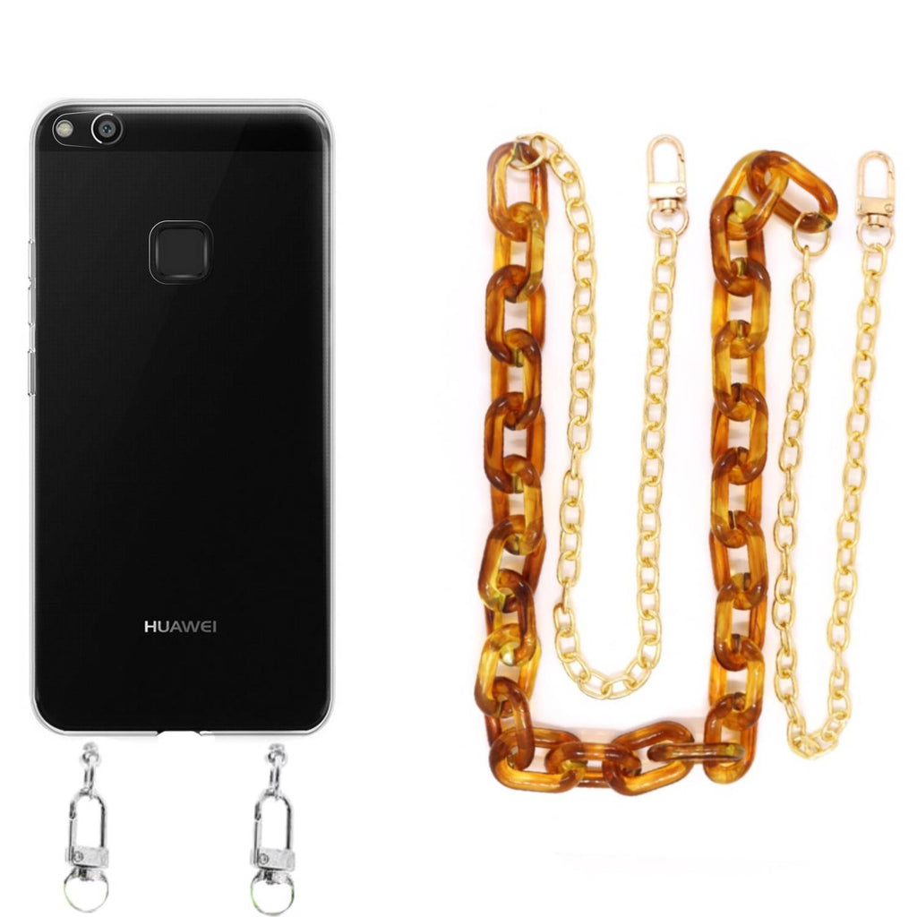 Capa cristal com cordão corrente castanho para Huawei P10 Lite