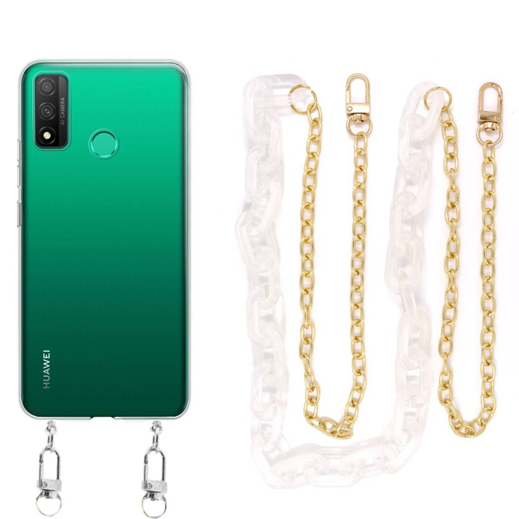 Capa cristal com cordão corrente branco para Huawei P Smart 2020