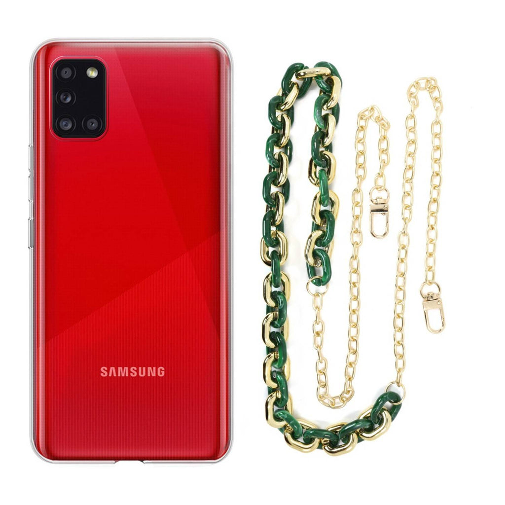 Capa cristal com cordão corrente verde para Samsung Galaxy A31