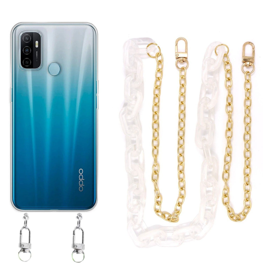 Capa cristal com cordão corrente branco para Oppo A53