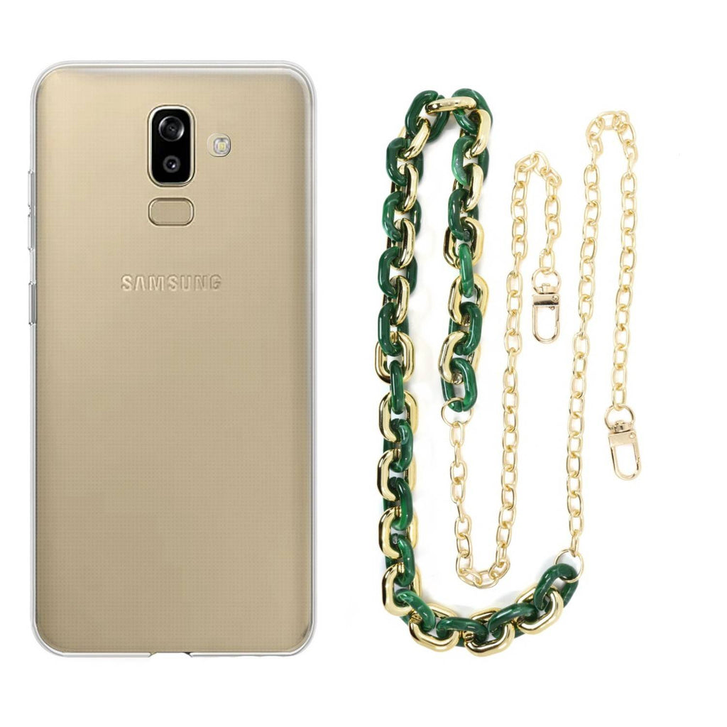 Capa cristal com cordão corrente verde para Samsung Galaxy J6 Plus