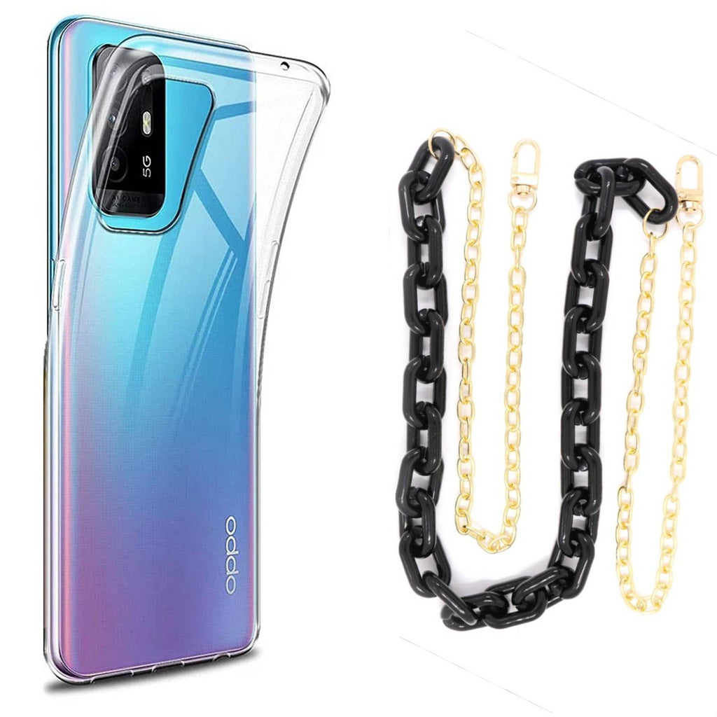 Capa cristal com cordão corrente preto para Oppo A94 5G