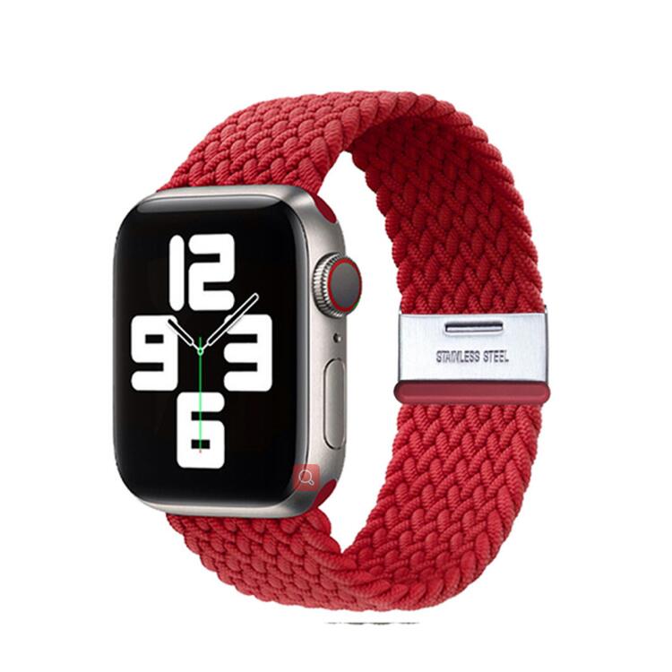 Bracelete entrançada Solo loop ajustável para Apple Watch SE 2022 44mm Vermelho