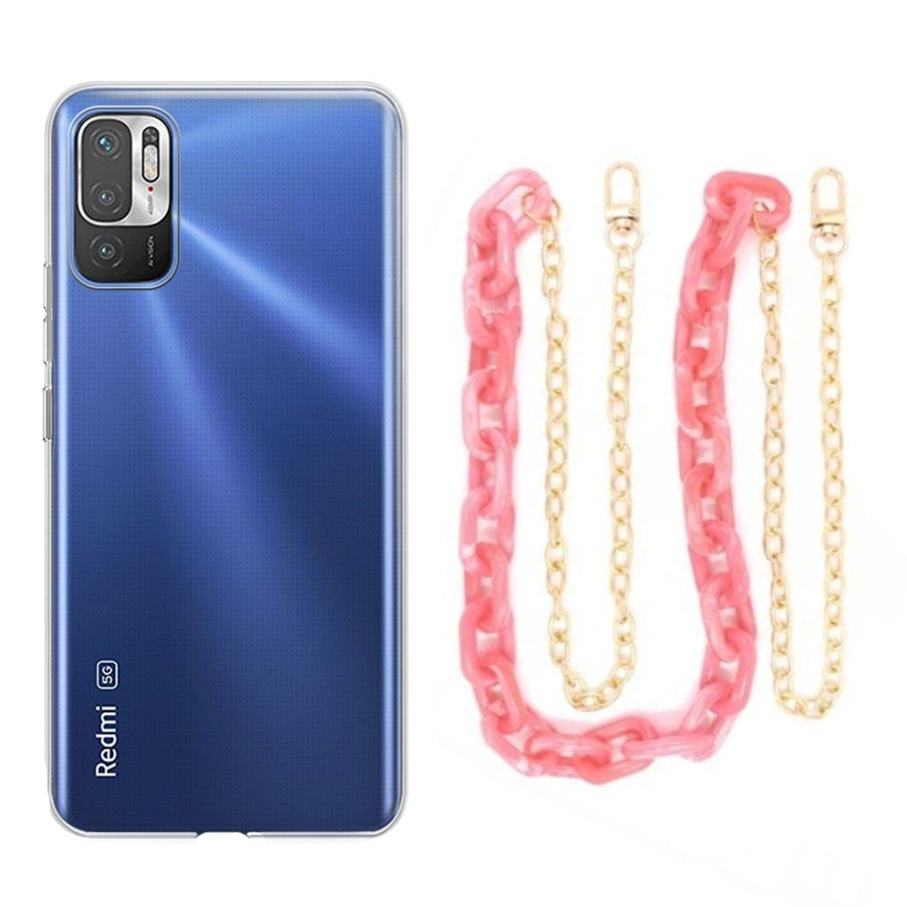 Capa cristal com cordão corrente rosa para Xiaomi Poco M3 Pro