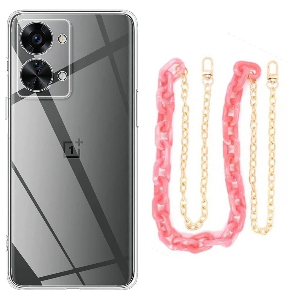 Capa cristal com cordão corrente rosa para Oneplus Nord 2T