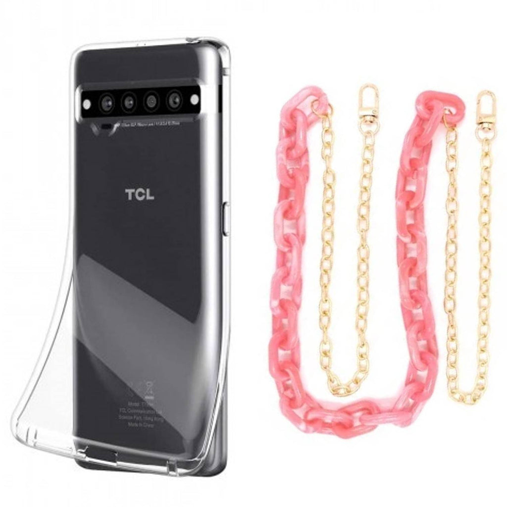 Capa cristal com cordão corrente rosa para TCL 10 Pro