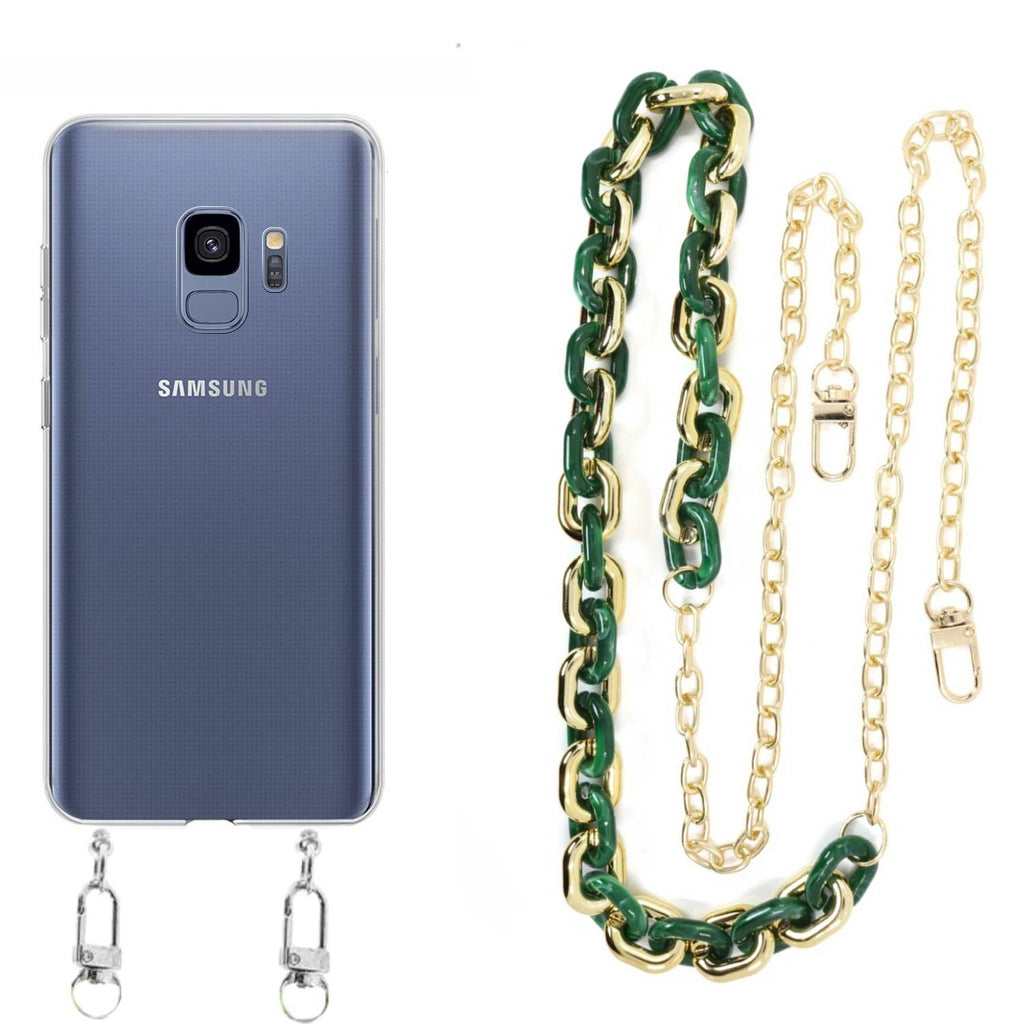 Capa cristal com cordão corrente verde para Samsung Galaxy S9