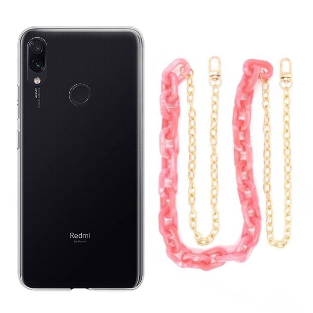 Capa cristal com cordão corrente rosa para Xiaomi Redmi Note 7