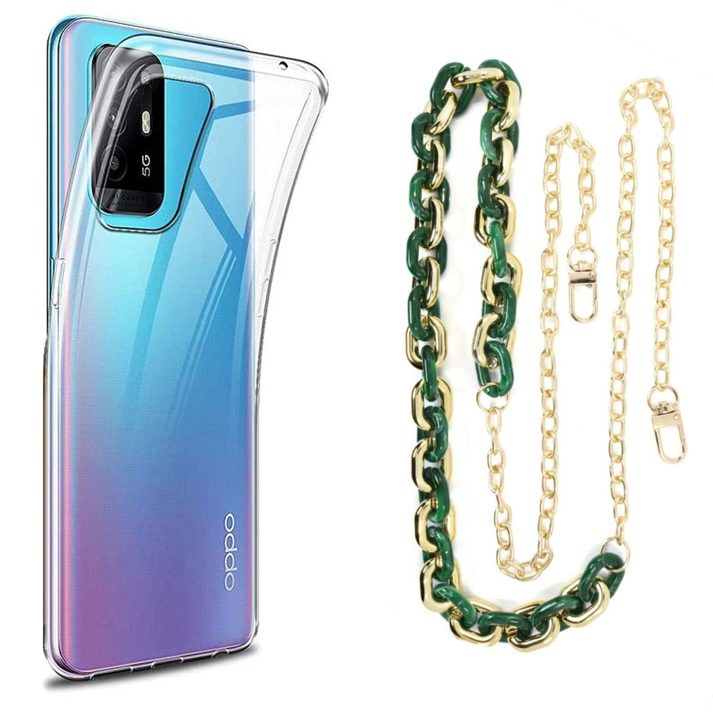 Capa cristal com cordão corrente verde para Oppo A94 5G