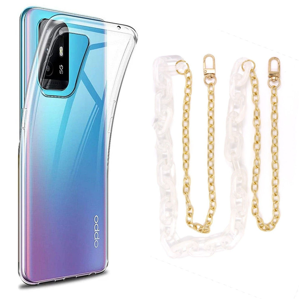 Capa cristal com cordão corrente branco para Oppo A95 5G