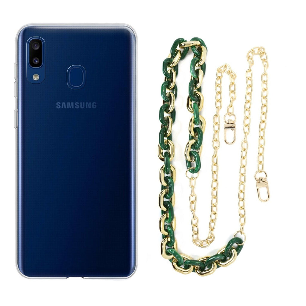 Capa cristal com cordão corrente verde para Samsung Galaxy A20