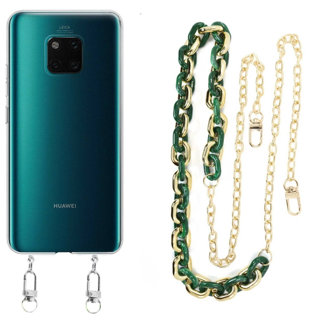 Capa cristal com cordão corrente verde para Huawei Mate 20 Pro