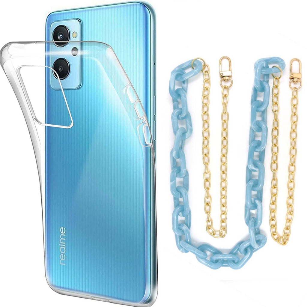 Capa cristal com cordão corrente azul para Oppo A76