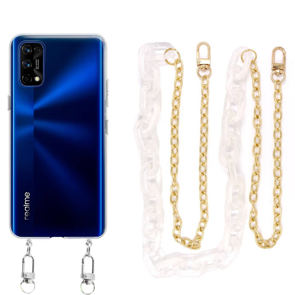 Capa cristal com cordão corrente branco para Realme 7 Pro