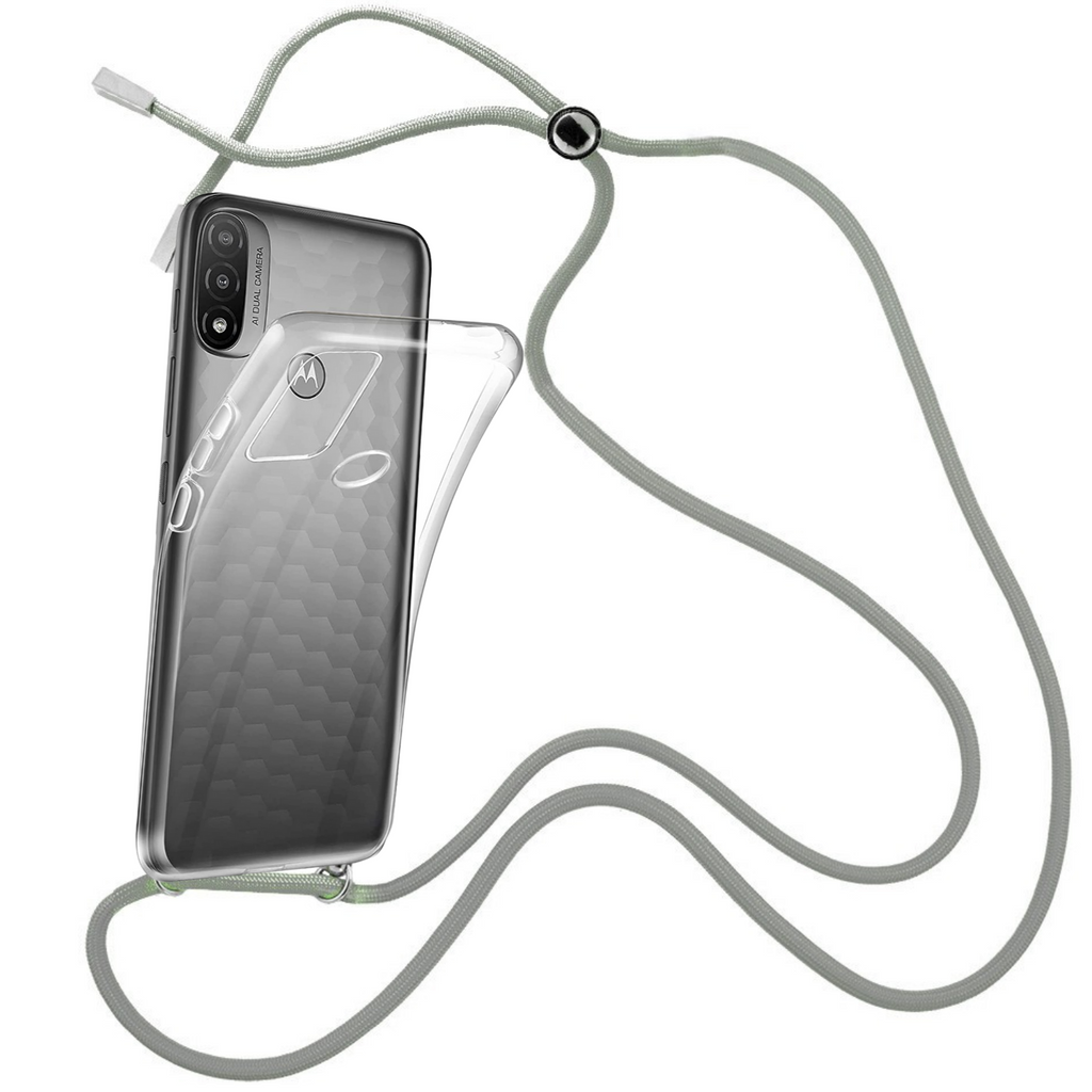 Capa cristal com fio cordão cinza para Motorola Moto E20