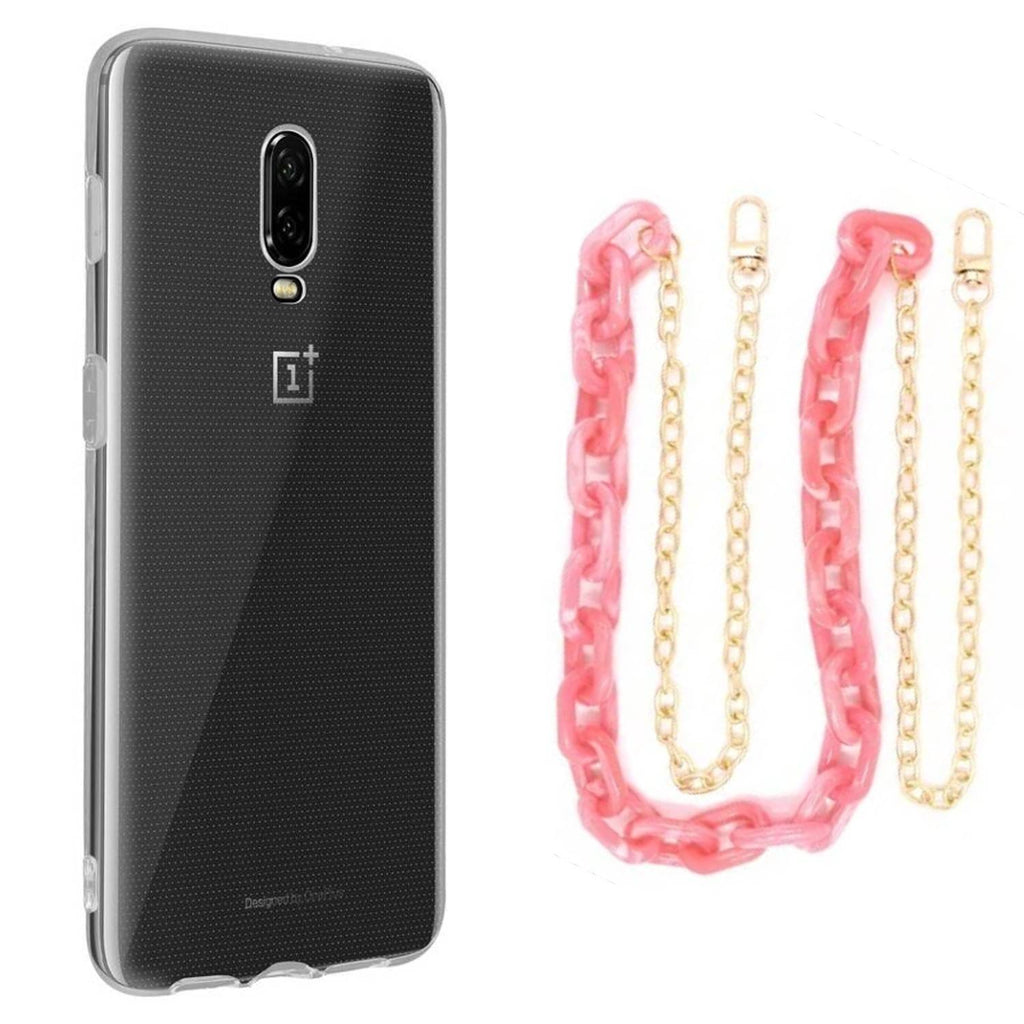 Capa cristal com cordão corrente rosa para Oneplus 6T