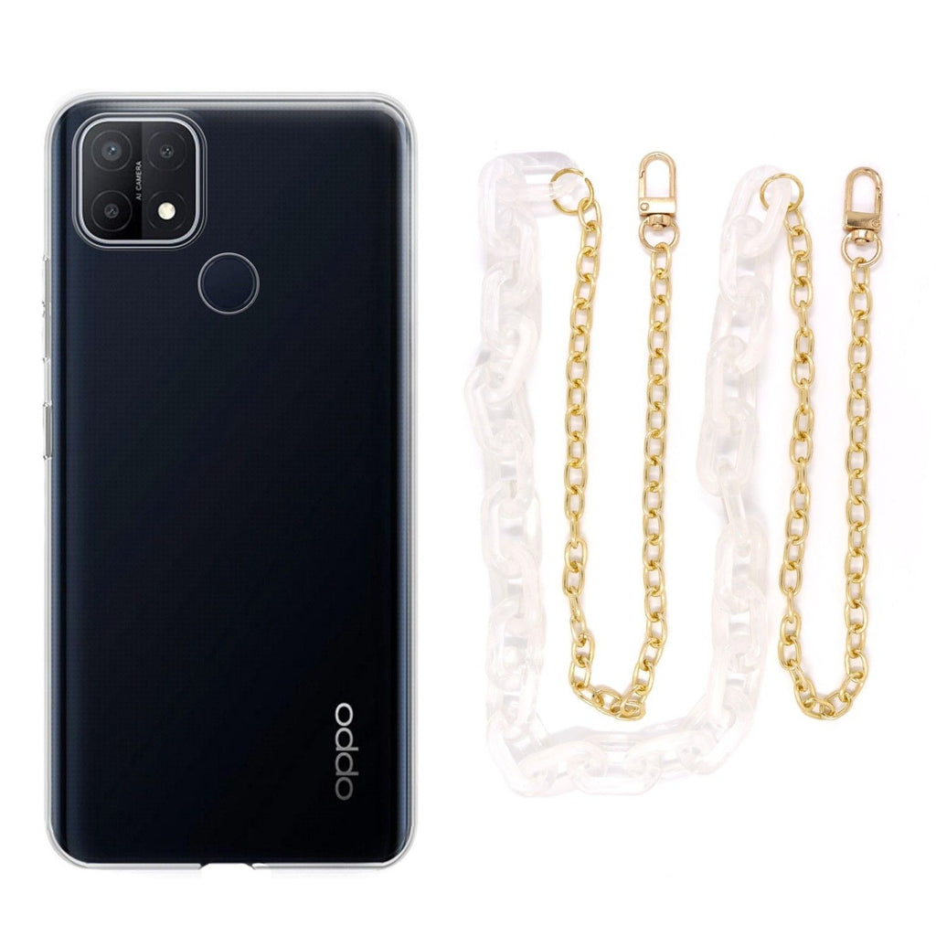 Capa cristal com cordão corrente preto para Oppo A15