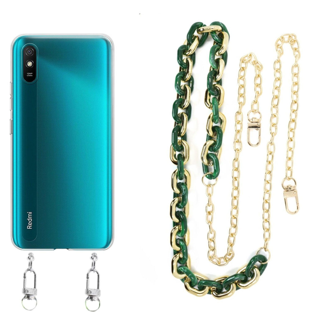 Capa cristal com cordão corrente verde para Xiaomi Redmi 9A