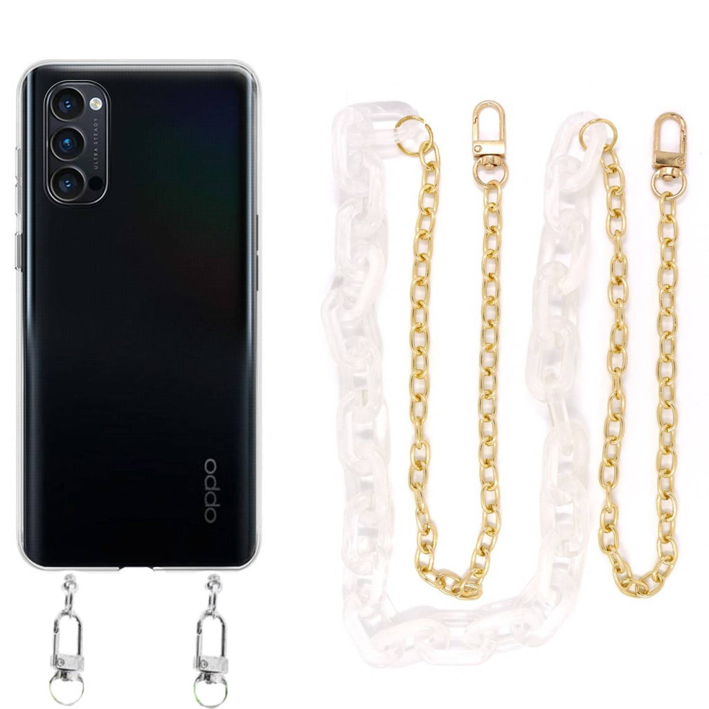 Capa cristal com cordão corrente branco para Oppo Reno 4 Pro