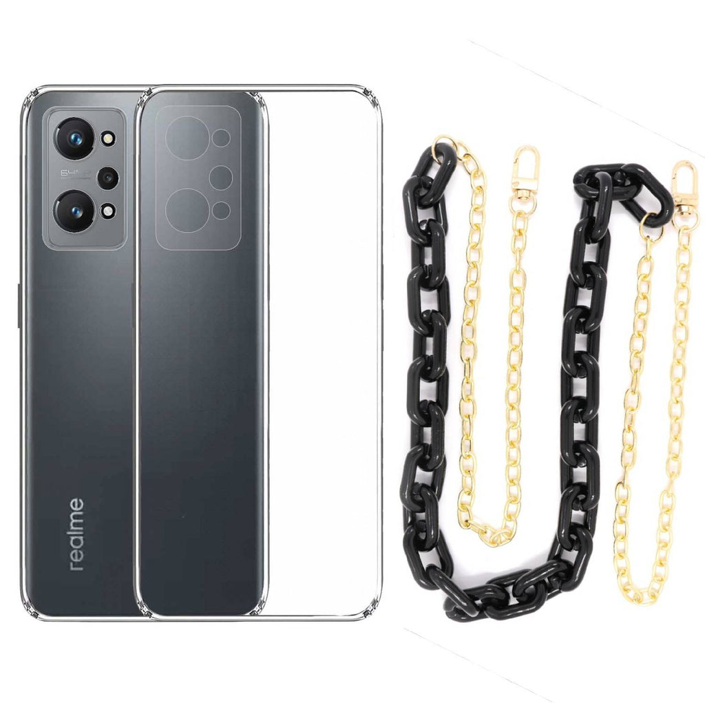 Capa cristal com cordão corrente preto para Realme GT Neo 2