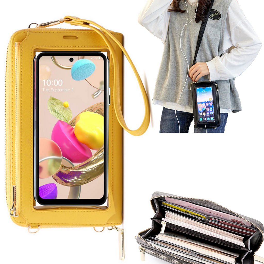 Bolsa Mala tira-colo com função touch ecrã LG K42 Amarelo