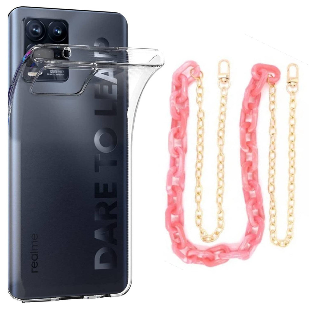 Capa cristal com cordão corrente rosa para Realme 8 5G