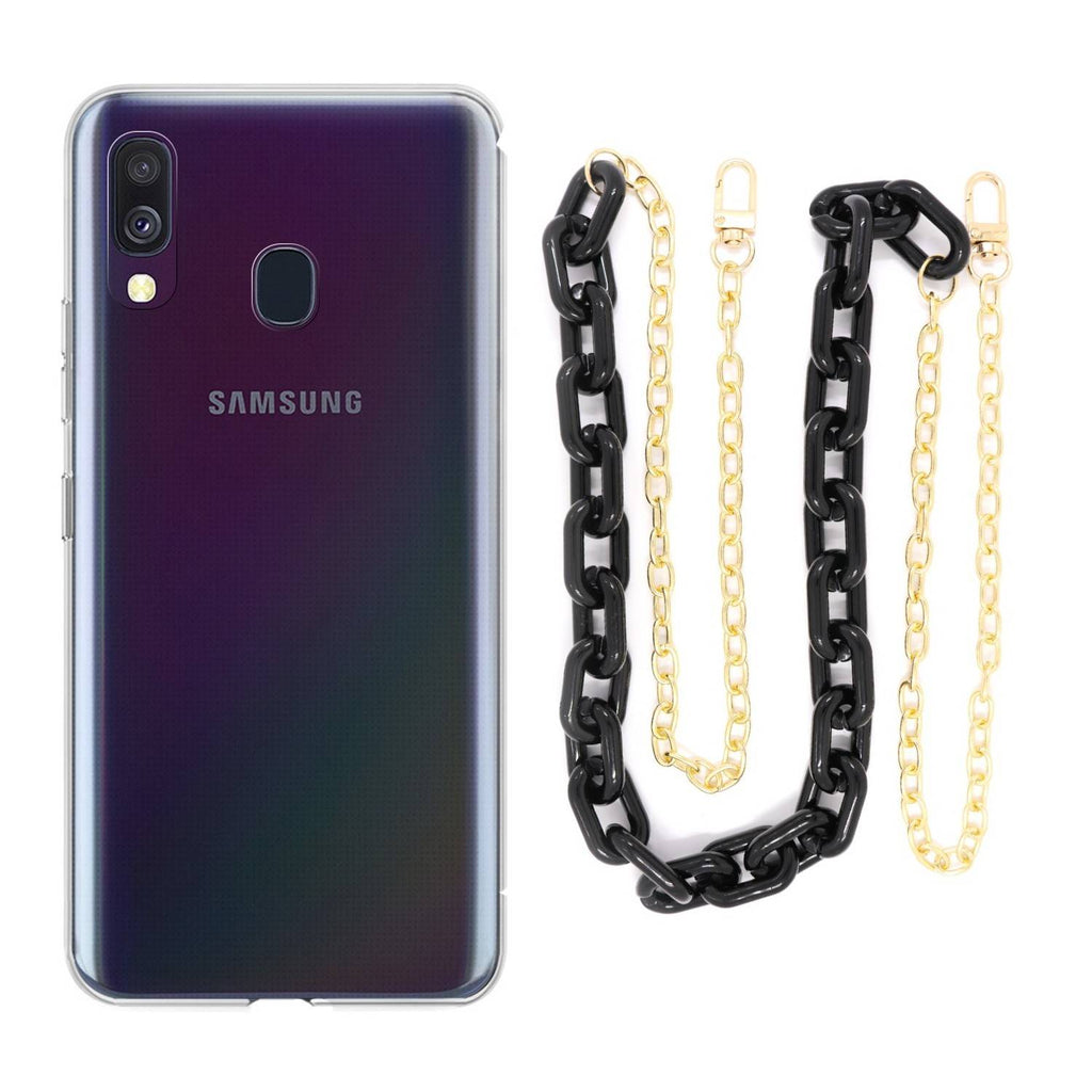 Capa cristal com cordão corrente preto para Samsung Galaxy A40