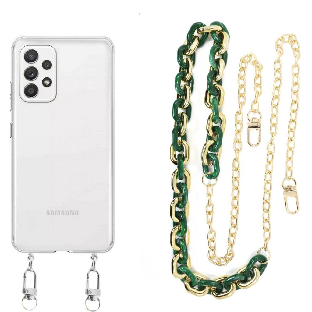 Capa cristal com cordão corrente verde para Samsung Galaxy A52 5G