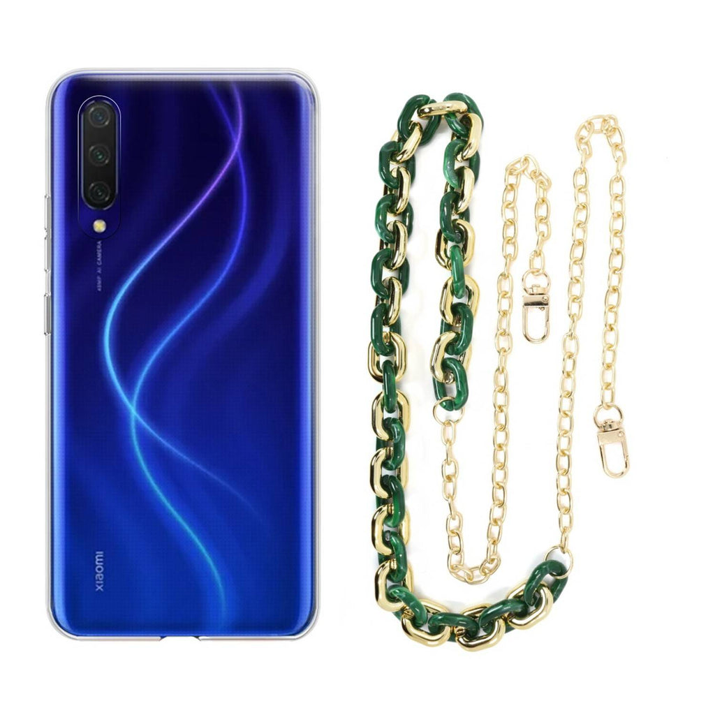 Capa cristal com cordão corrente verde para Xiaomi Mi 9