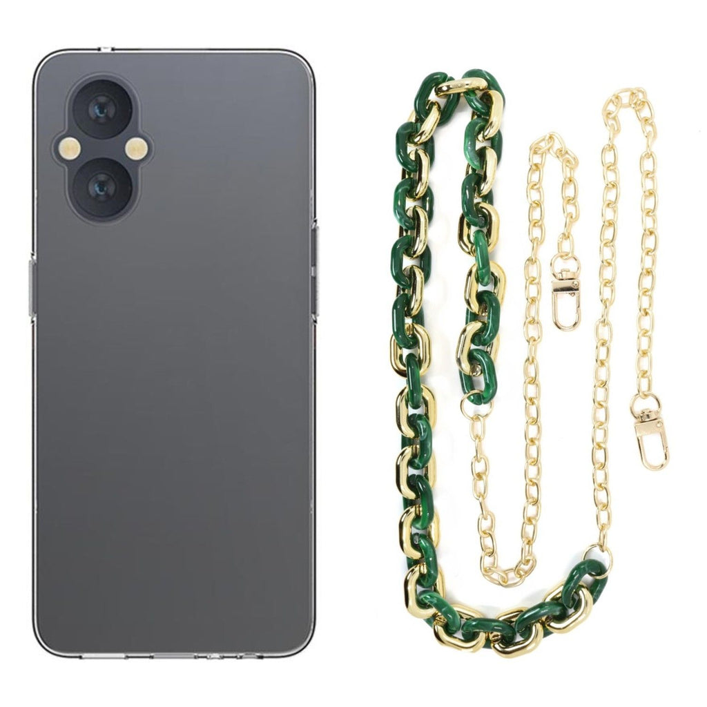 Capa cristal com cordão corrente verde para Oneplus Nord N20