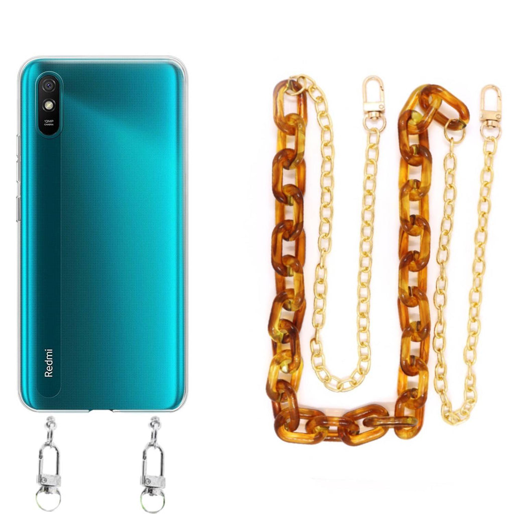 Capa cristal com cordão corrente castanho para Xiaomi Redmi 9A