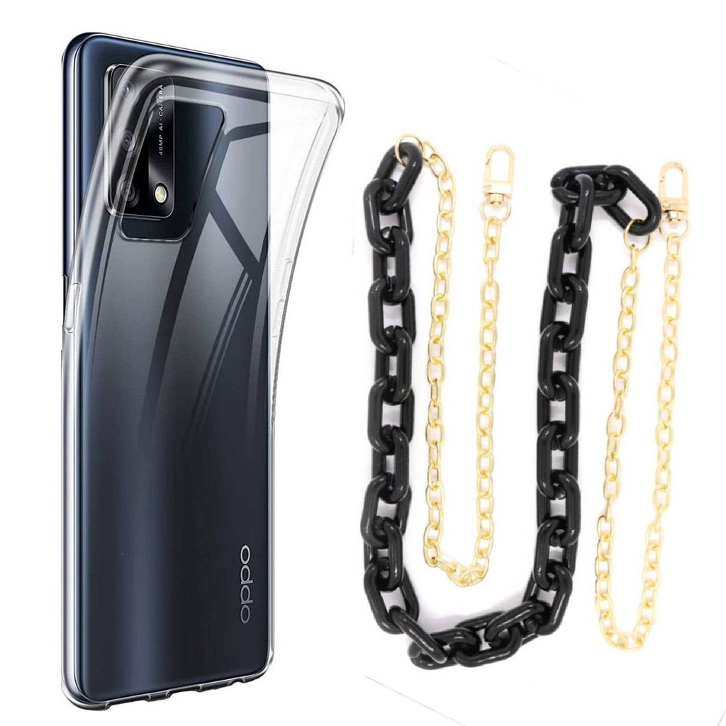 Capa cristal com cordão corrente preto para Oppo A74