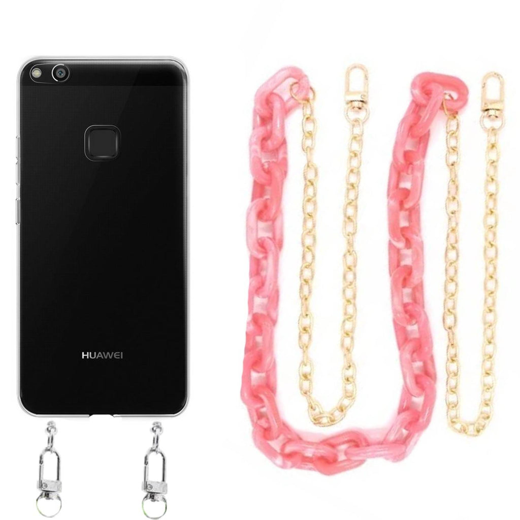 Capa cristal com cordão corrente rosa para Huawei P10 Lite