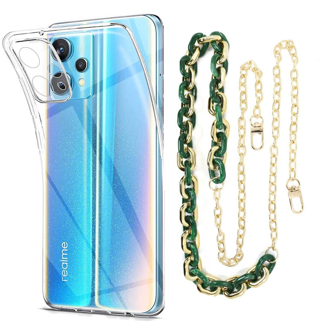 Capa cristal com cordão corrente verde para Realme 9 Pro